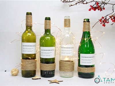 Chai rượu vang thuỷ tinh Handmade dây thừng trang trí G-CTT-02